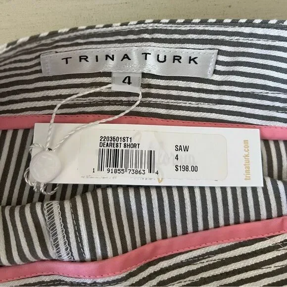 New Trina Turk Dearest Olive Striped Linen Blend Shorts - Sz 4 - Picture 6 of 14